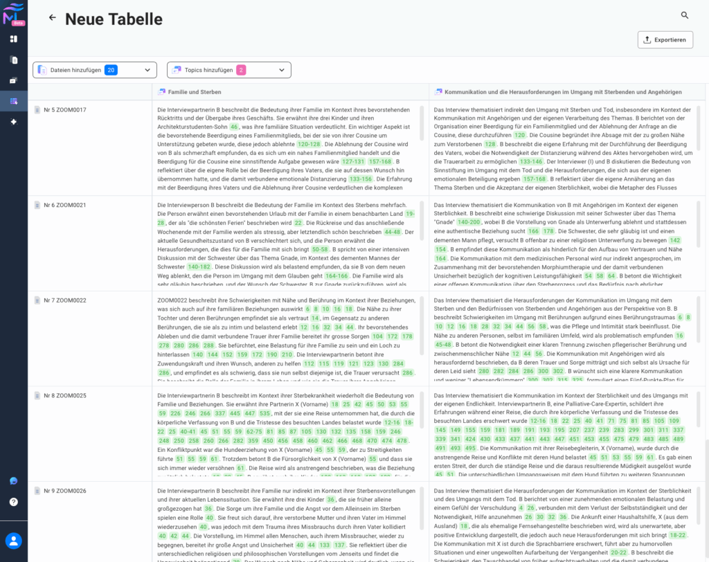 MAXQDA Tailwind Summary Tables
