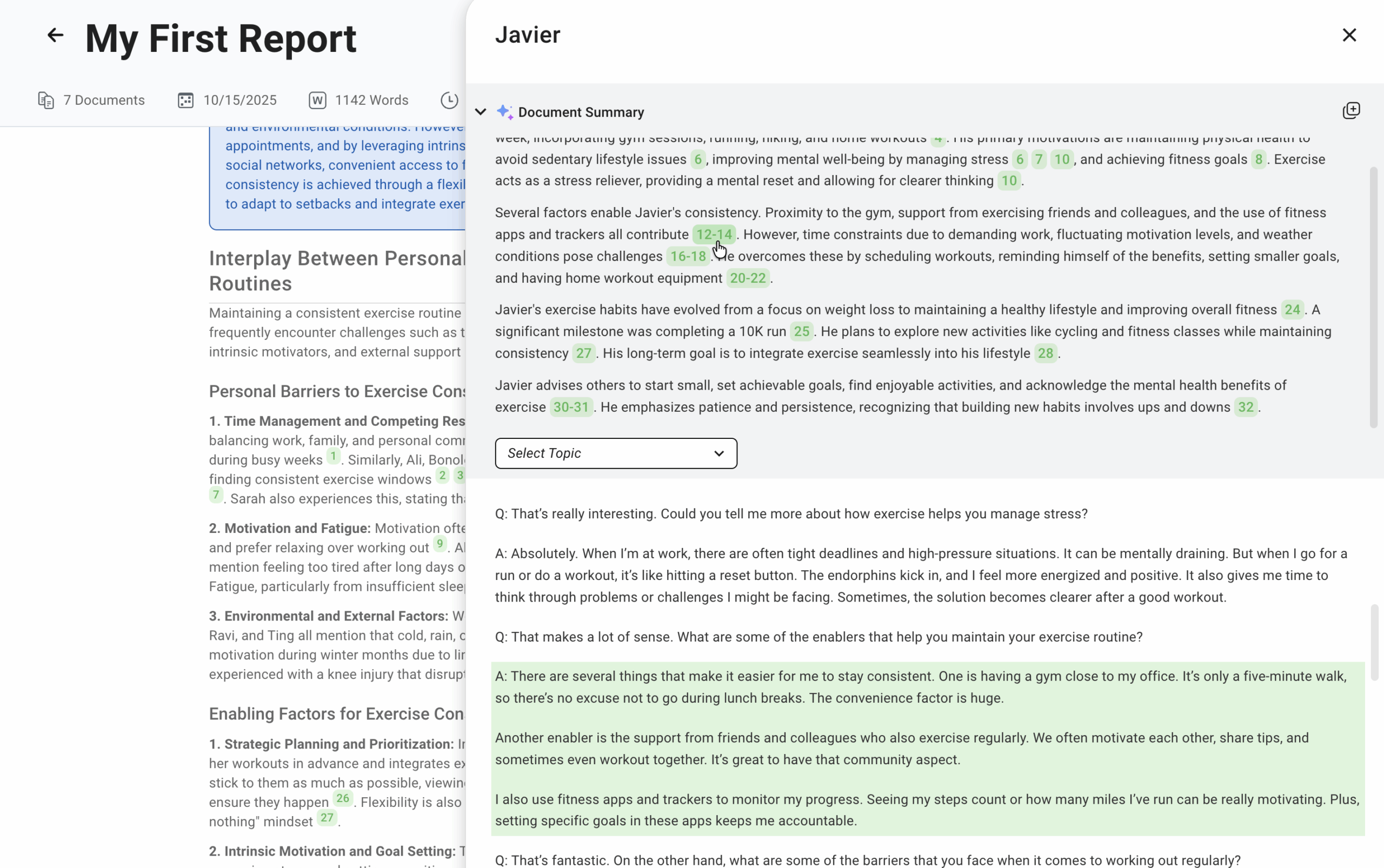Explore the "Document View" of a source document in the Reports Dashboard.