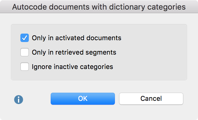 Autocoding options Autocoding options