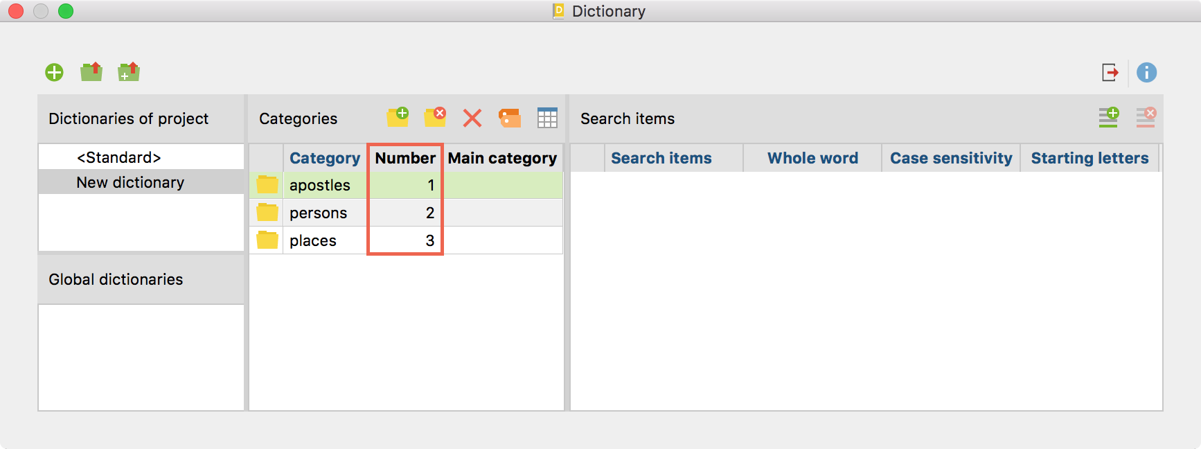 The list view of the category system The list view of the category system
