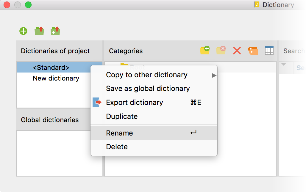 Functions for dictionaries in the context menu Functions for dictionaries in the context menu