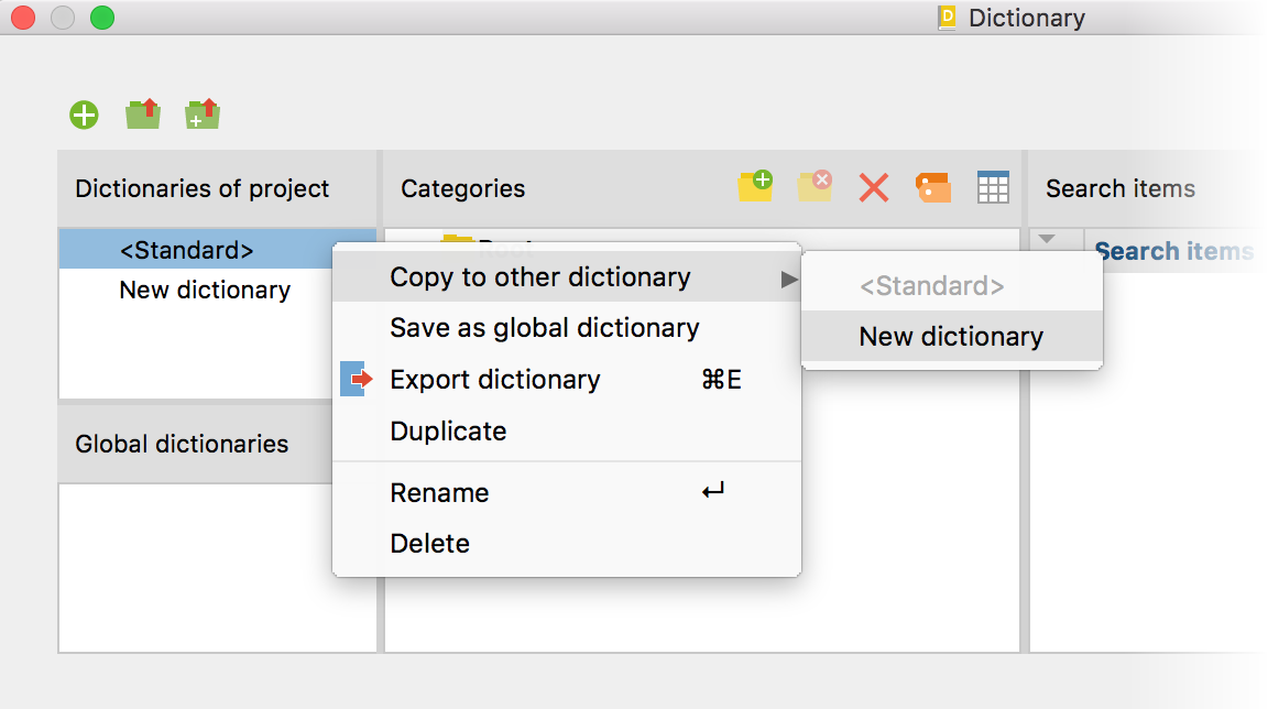 Copy search items from one dictionary to another Copy search items from one dictionary to another