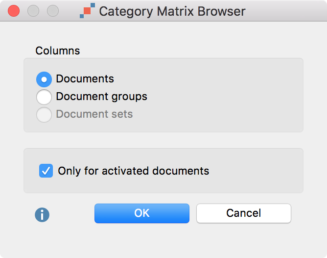 Setting options for the Category Matrix Browser Setting options for the Category Matrix Browser