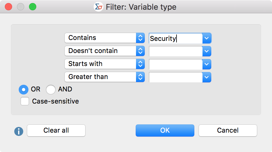 Enter filter criteria Enter filter criteria