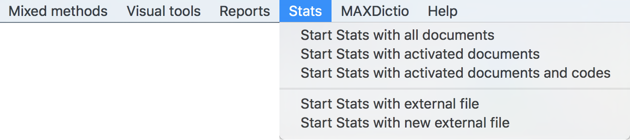 Starting MAXQDA Stats from the MAXQDA main menu Starting MAXQDA Stats from the MAXQDA main menu