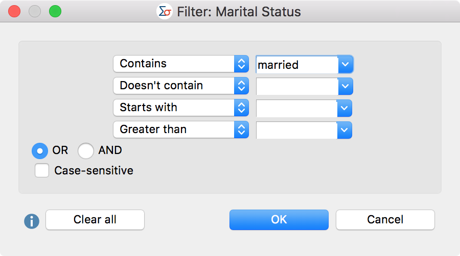 Enter filter criteria Enter filter criteria