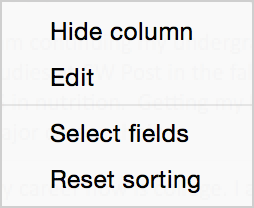 Context menu of a column header Context menu of a column header