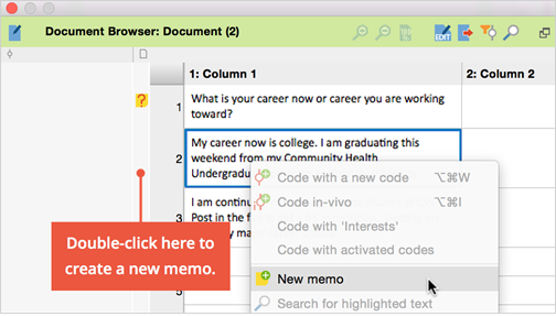 Inserting memos into a table document Inserting memos into a table document