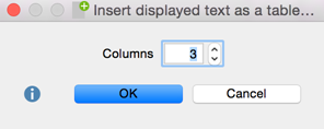 Select the number of columns for the table Select the number of columns for the table