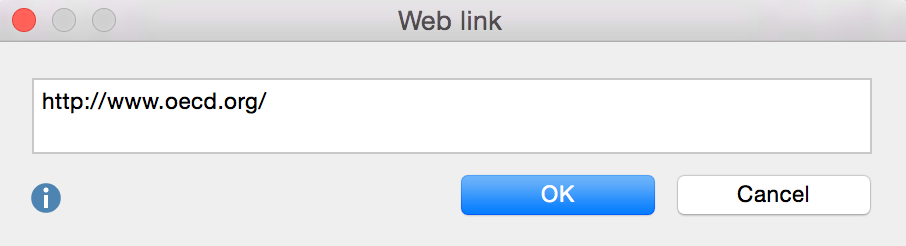 Window to insert a web link Window to insert a web link
