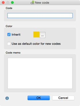 The window that appears when creating a new code The window that appears when creating a new code