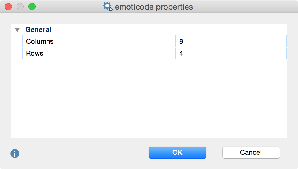 emoticode properties window emoticode properties window