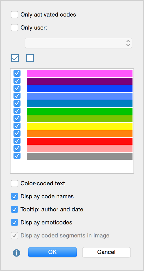 Option menu for the visualization of coding stripes Option menu for the visualization of coding stripes