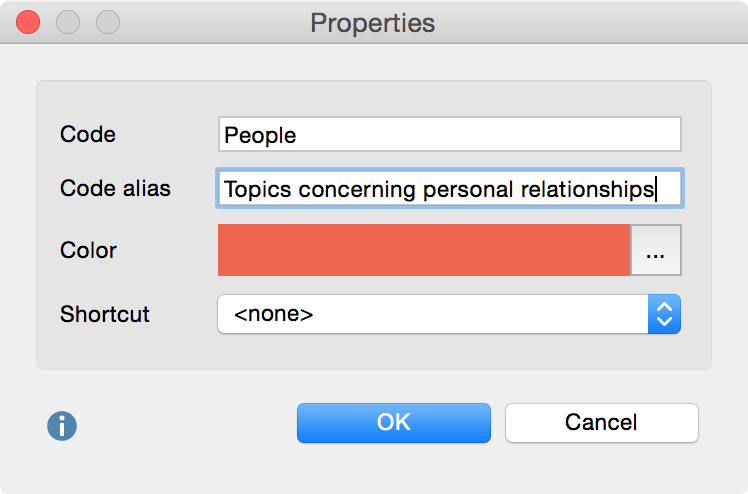 Creating a Code Alias in the “Code Properties” Window Creating a Code Alias in the “Code Properties” Window