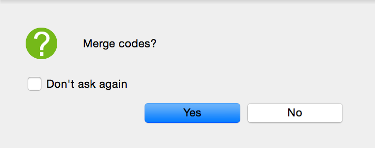 Confirmation message for merging of codes Confirmation message for merging of codes
