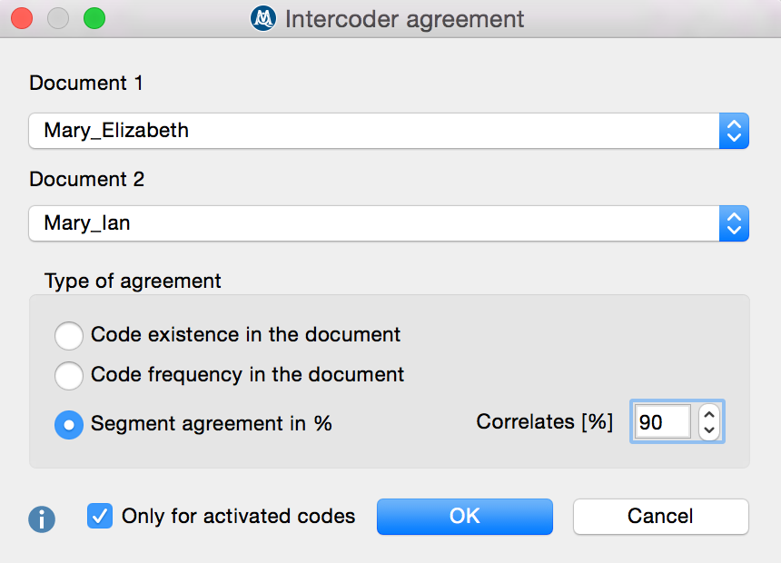 Testing intercoder agreement based on segment agreement in percent Testing intercoder agreement based on segment agreement in percent
