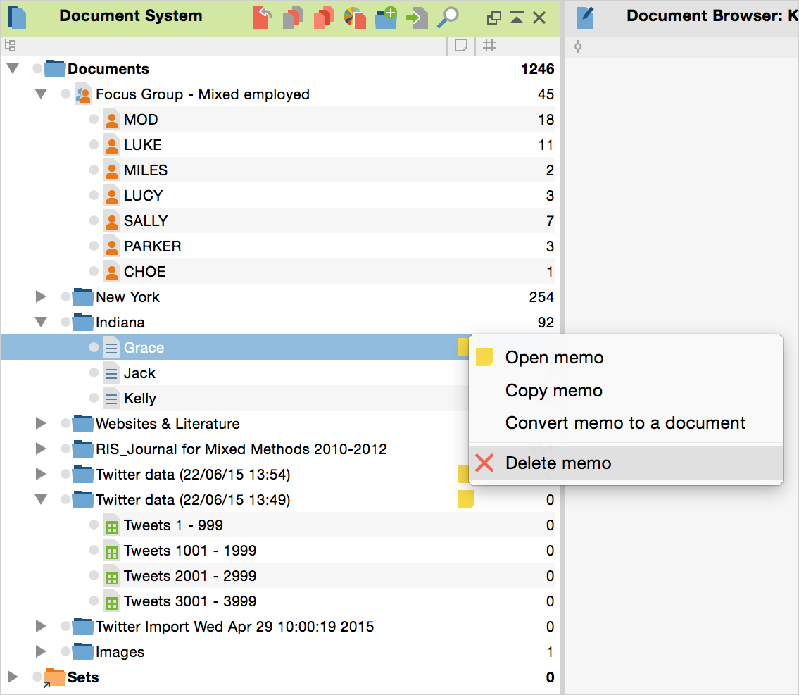 Delete a memo via the context menu Delete a memo via the context menu