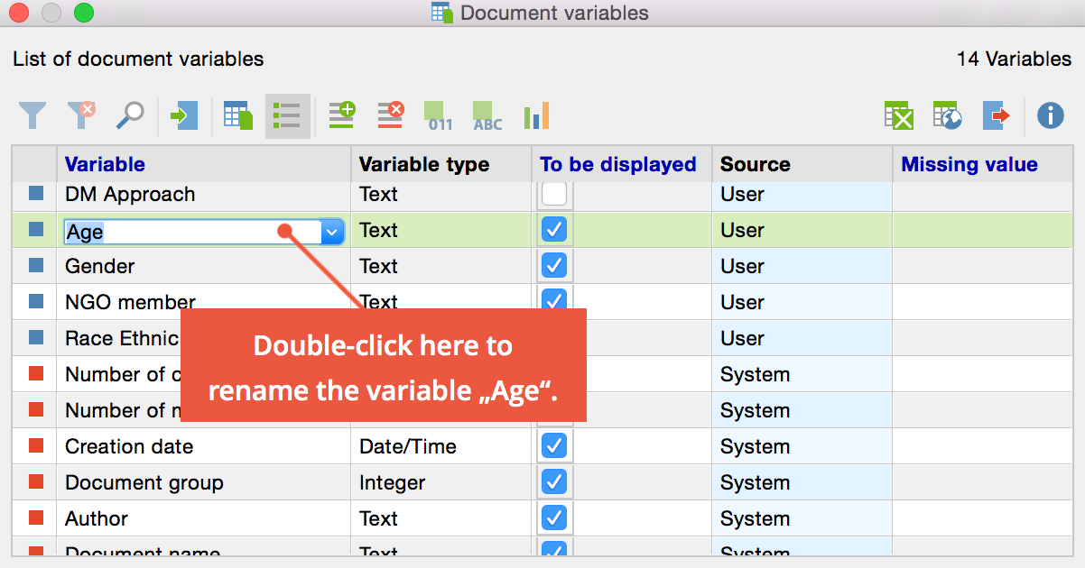 Renaming a variable in “List of document variables” Renaming a variable in “List of document variables”