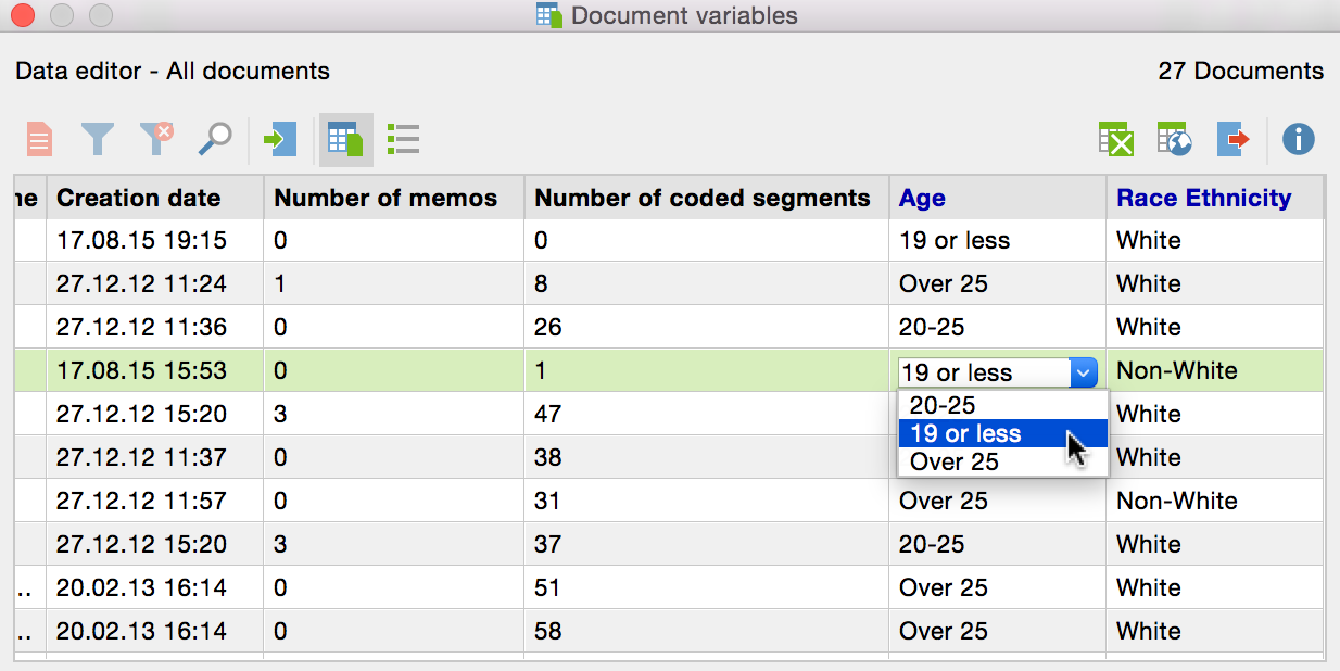 Options for the variable value in the quick list Options for the variable value in the quick list