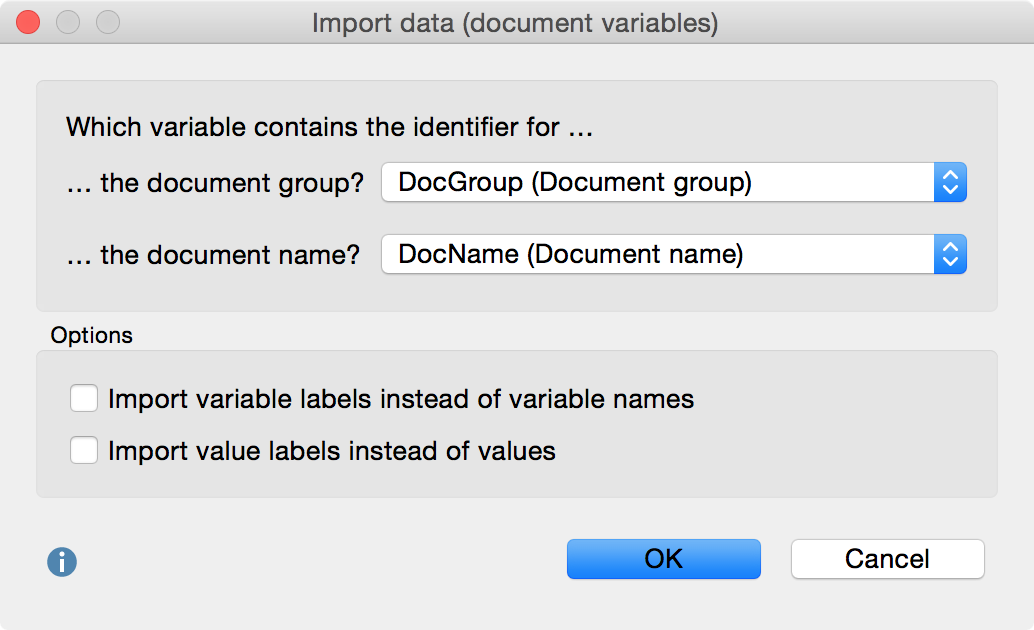 Options for importing a SPSS data file Options for importing a SPSS data file