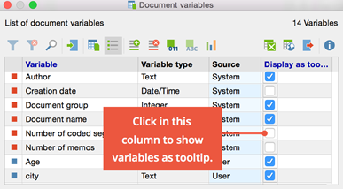 Select tooltip display for document variable Select tooltip display for document variable