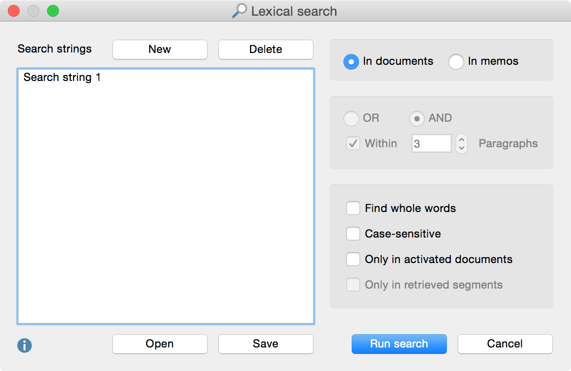 The dialog window for the lexical search The dialog window for the lexical search