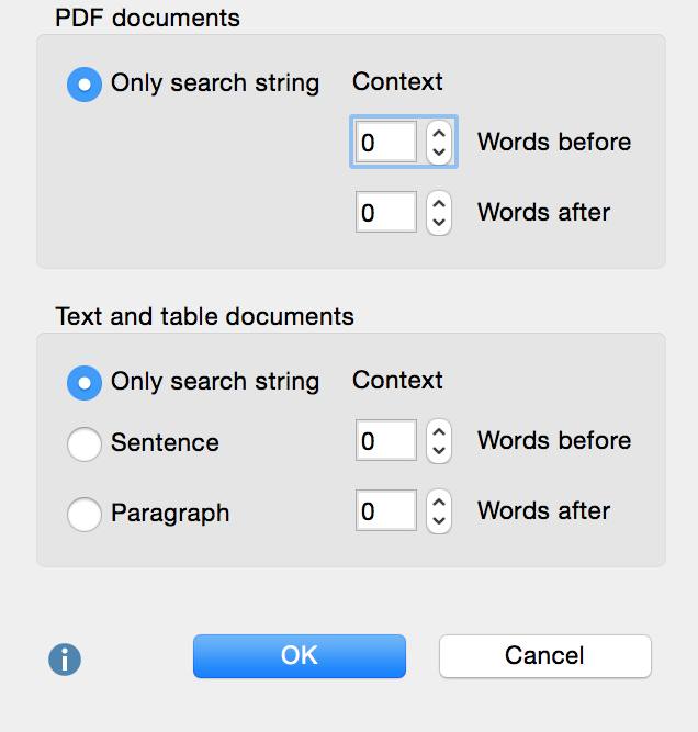 Options for search results output Options for search results output