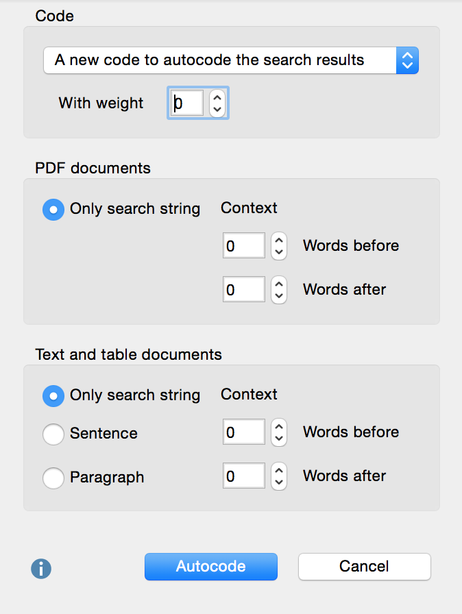 Setting options for automatic coding of search results Setting options for automatic coding of search results