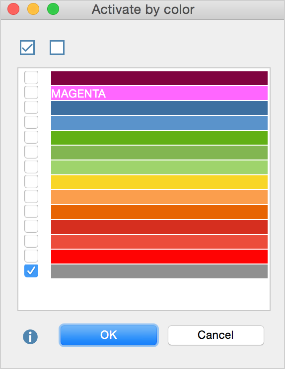 The colors representing codes or documents to be activated The colors representing codes or documents to be activated