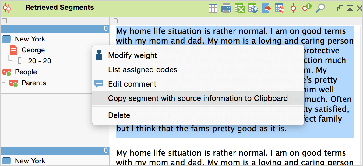 Calling up source information from a context menu Calling up source information from a context menu