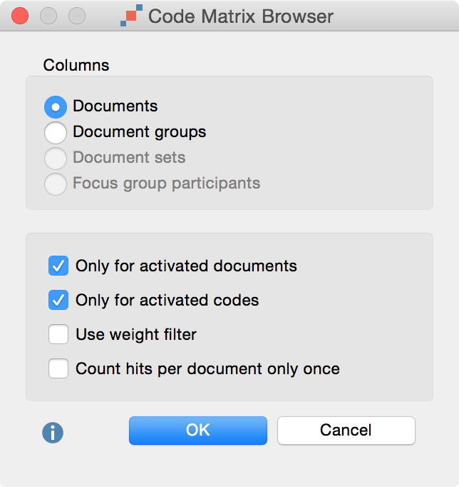 Code Matrix Browser options dialog window Code Matrix Browser options dialog window