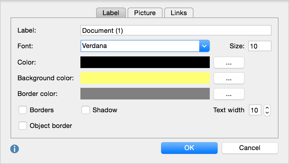 The dialog window “Object properties” The dialog window “Object properties”