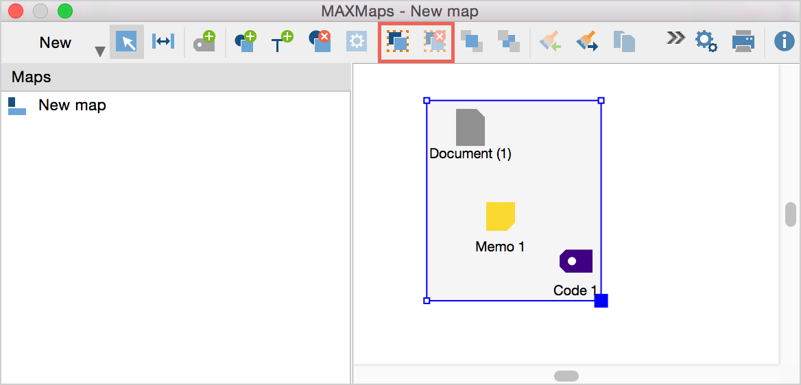 The buttons “Group objects” and “Ungroup objects” The buttons “Group objects” and “Ungroup objects”
