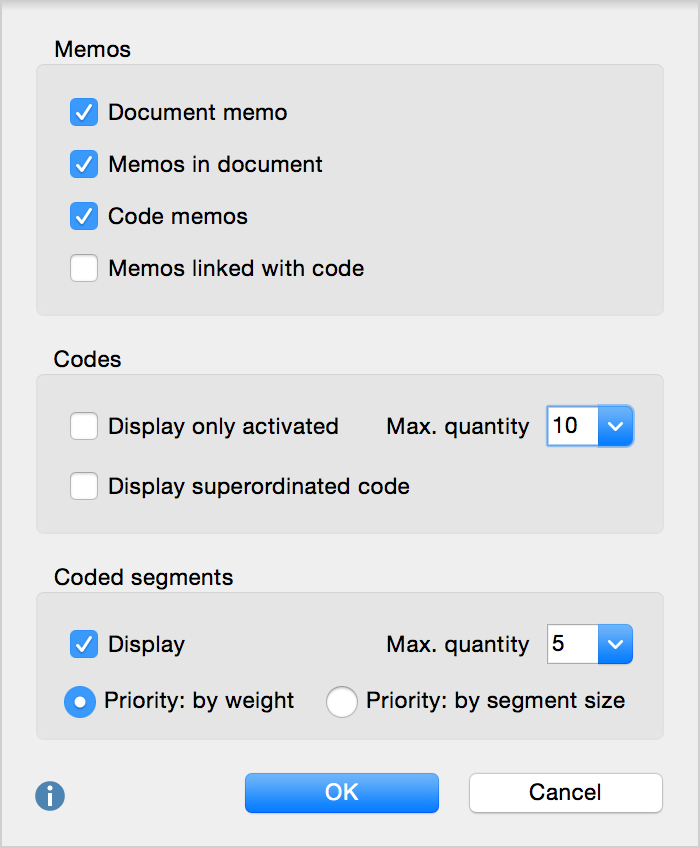 The One-Case Model options window The One-Case Model options window