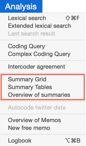 Menu item “Summary Grid” Menu item “Summary Grid”