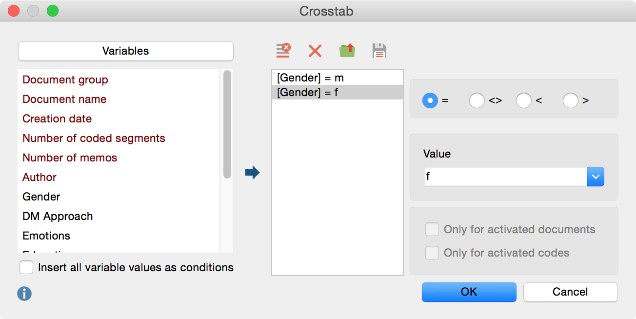 The Crosstab dialog window The Crosstab dialog window