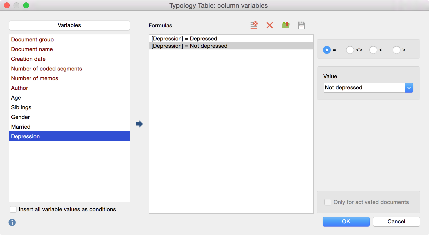 Defining the columns of a Typology table Defining the columns of a Typology table