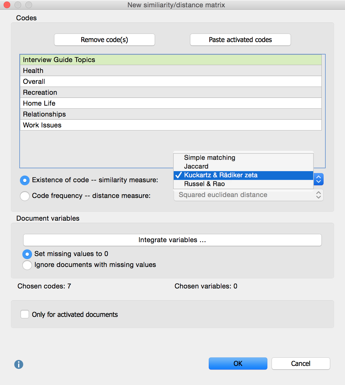 Setting options for the analysis Setting options for the analysis