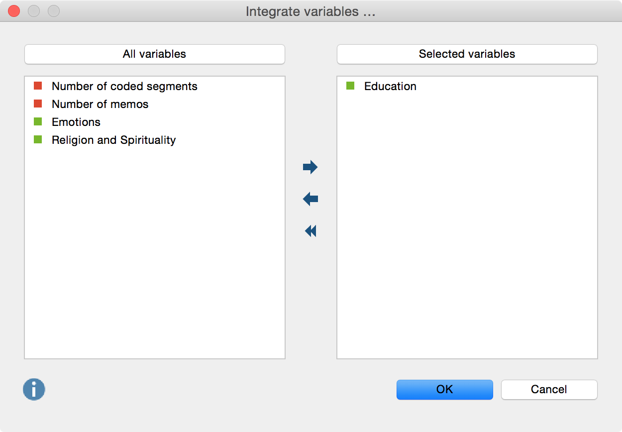Selecting variable values in the “Code frequency” analysis Selecting variable values in the “Code frequency” analysis