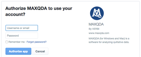 Authorize MAXQDA for Twitter Authorize MAXQDA for Twitter