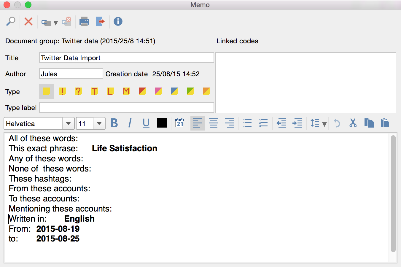 Memo of a Twitter import with the exact search query Memo of a Twitter import with the exact search query