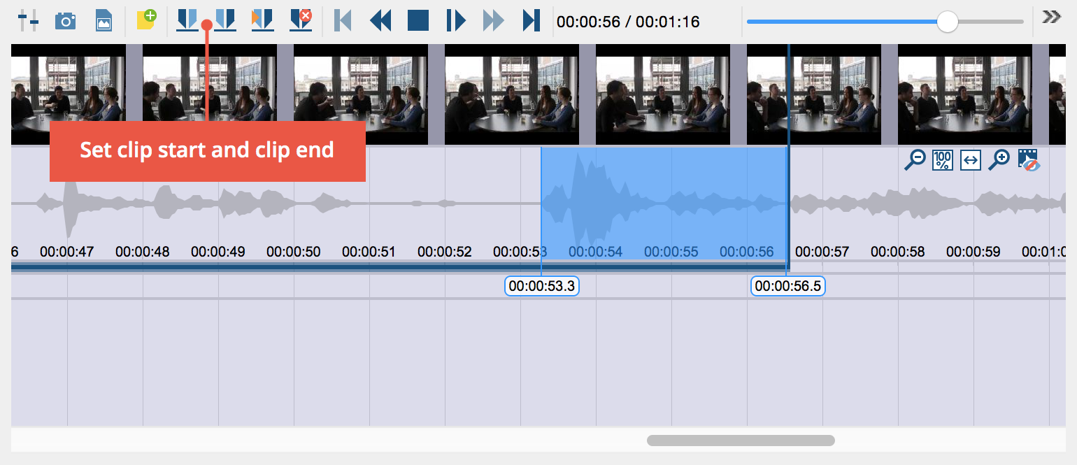 Setting the clip limits at the current playback position Setting the clip limits at the current playback position
