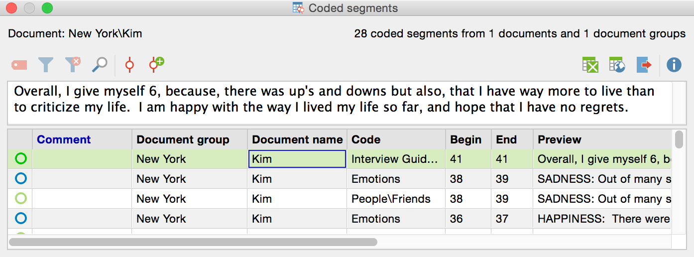 List of coded segments in the “Overview of Coded Segments” List of coded segments in the “Overview of Coded Segments”