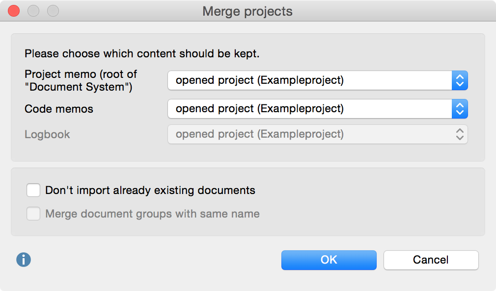 Options for merging projects