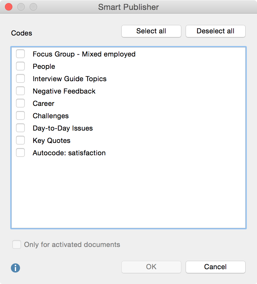 Selecting top-level codes for Smart Publisher Selecting top-level codes for Smart Publisher