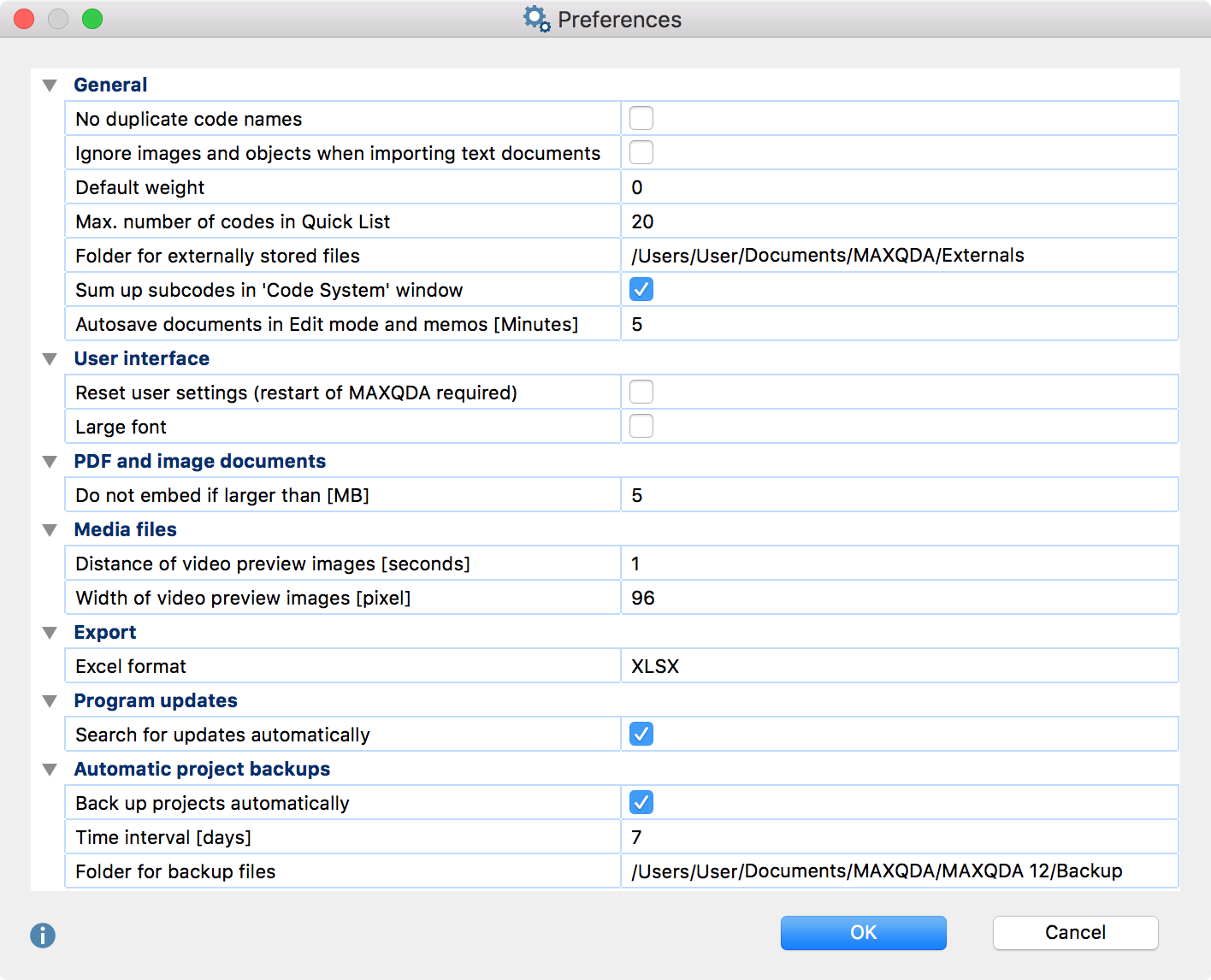 Preferences window Preferences window