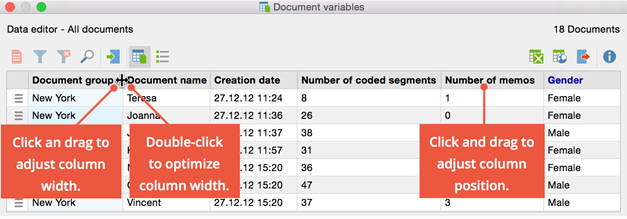 Adjust column width and position Adjust column width and position
