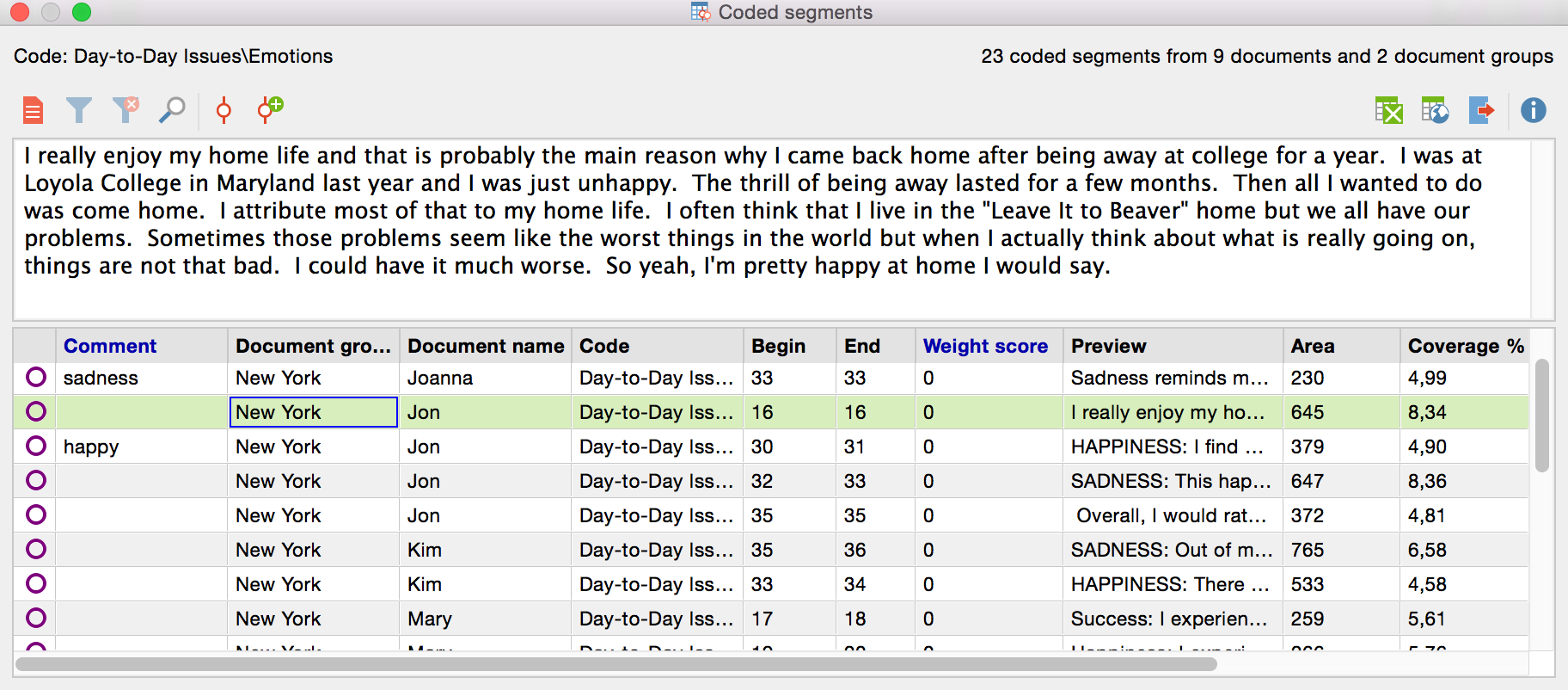 Detailed view of the “Overview of Coded Segments” Detailed view of the “Overview of Coded Segments”