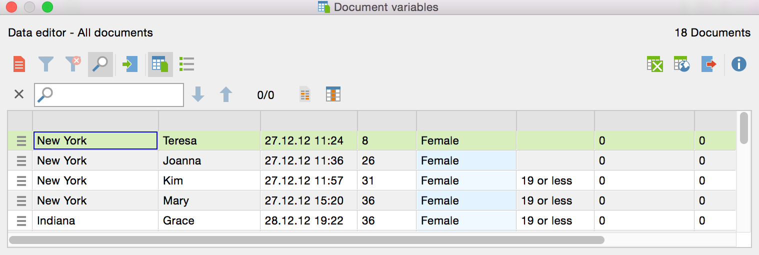 Browsing table overviews Browsing table overviews