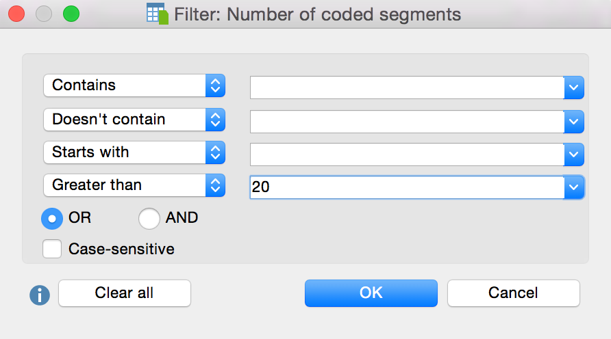 Filter window Filter window